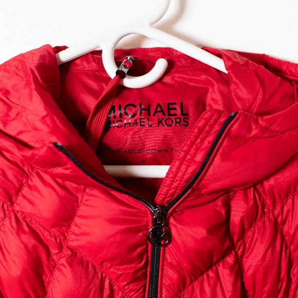 Michael Michael Kors Red Hooded Packable Down Puffer Coat - Picture 3 of 6